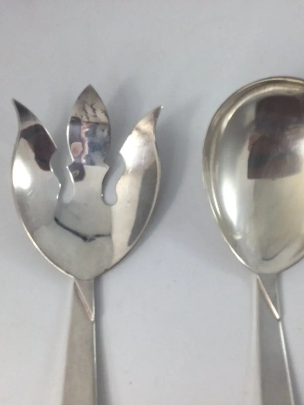 Vintage Three Crowns Silversmiths Salad Serving Set Silverplate MCM 12.5